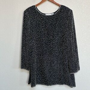 Vintage Lawrence Kazar l Beaded Black Silver Silk Evening Top 2X Holiday Party